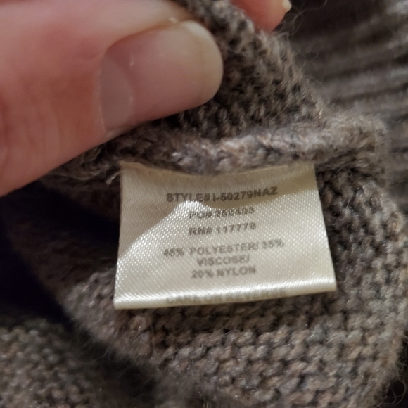 Lovestitch Faux Wrap Sweater Taupe Brown Cozy Warm Boho Preppy Neutral Winter S - Picture 5 of 7